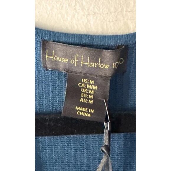 House Of Harlow 1960 Ribbed Knit Dress Women’s Size Medium Teal Blue V Neck Sexy - Picture 4 of 6